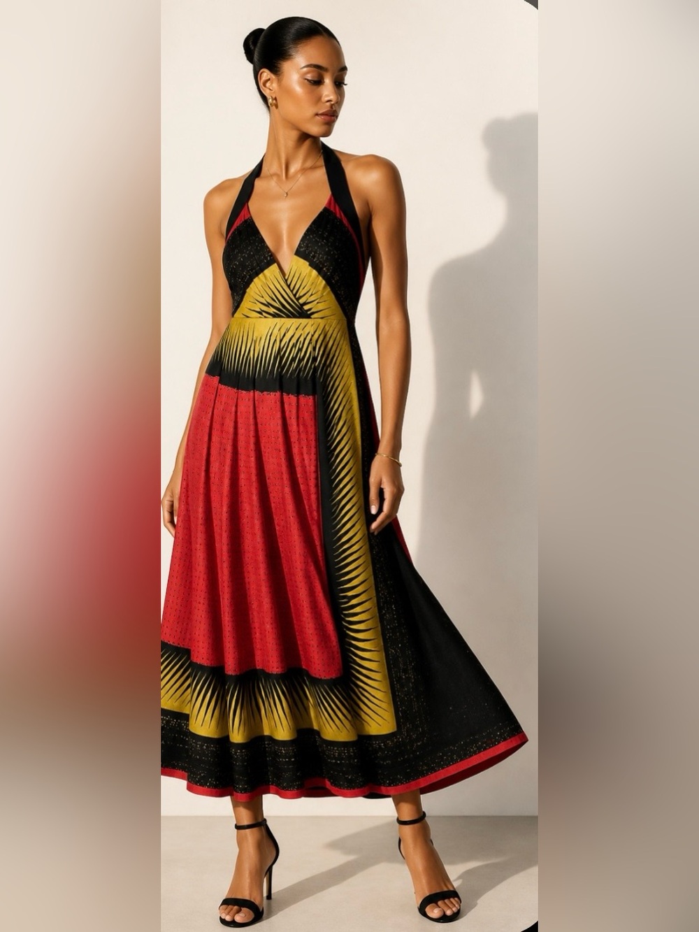 PHILOSOPHY di ALBERTA FERRETTI Dress Empire Boho Midi Sleeveless Yellow Red